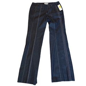 Dark Blue Pinstripe Wide Leg Jeans